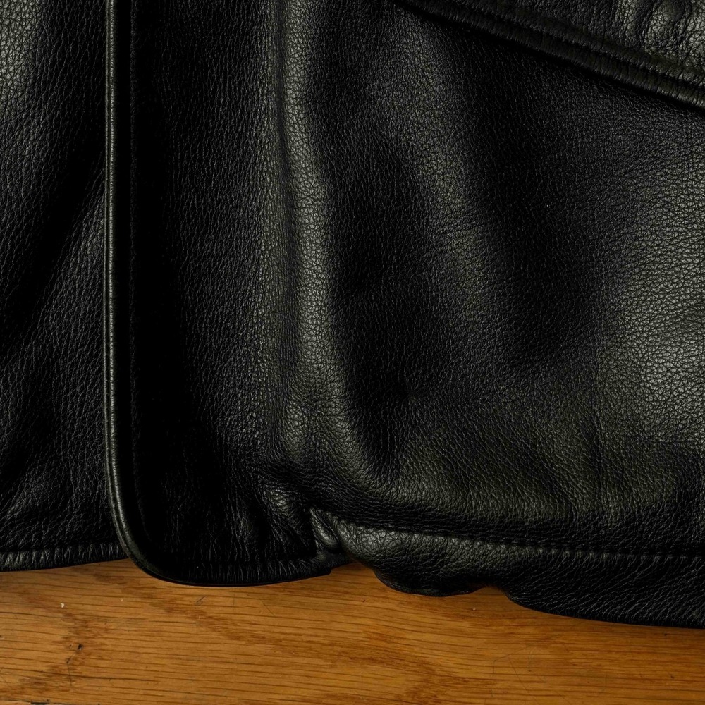Rainforest Jacket Car Coat Black Pebbled Leather Sherpa Lined Button Front L - Picture 4 of 10